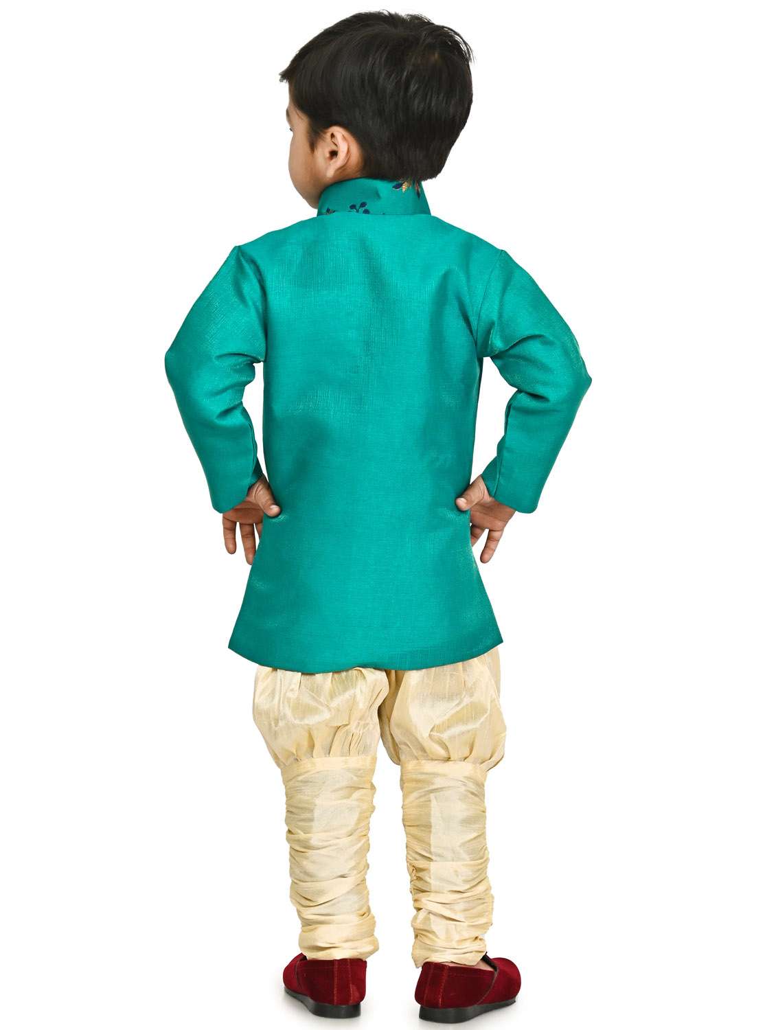 kids sea green self design sherwani set - 20688822 -  Standard Image - 3
