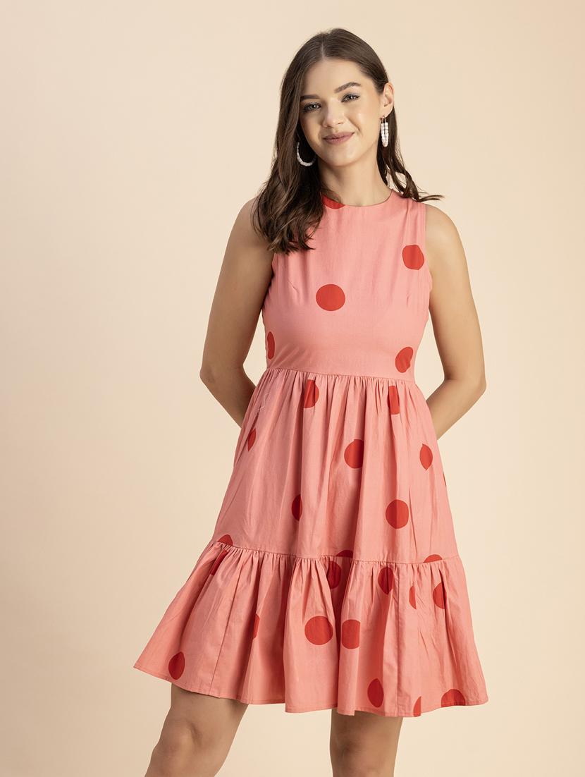 women polka doted sleeveless tiered dress - 20693948 - Zoom Image - 0