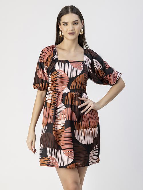 women printed puff sleeves dress - 20693960 - Standard Image - 0
