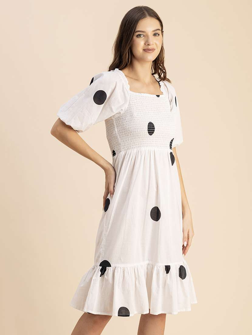 women polka doted puff sleeves dress - 20693975 -  Standard Image - 3