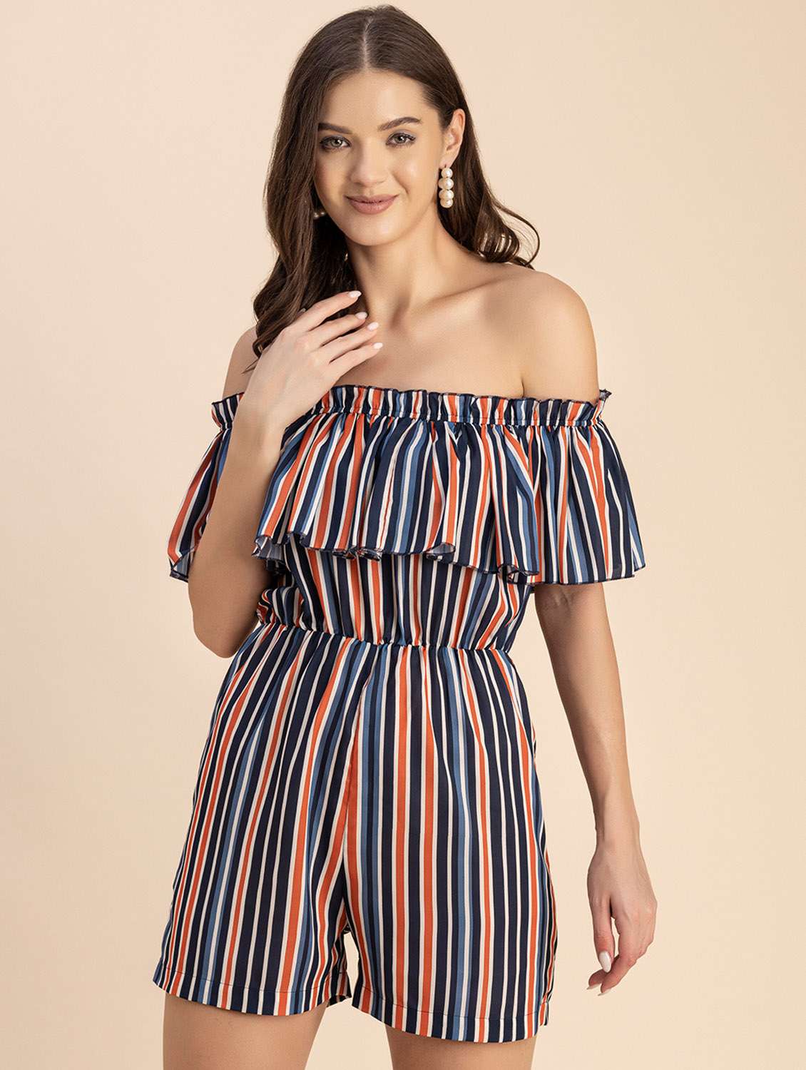 women striped off shoulder romper  - 20694075 -  Zoom Image - 0
