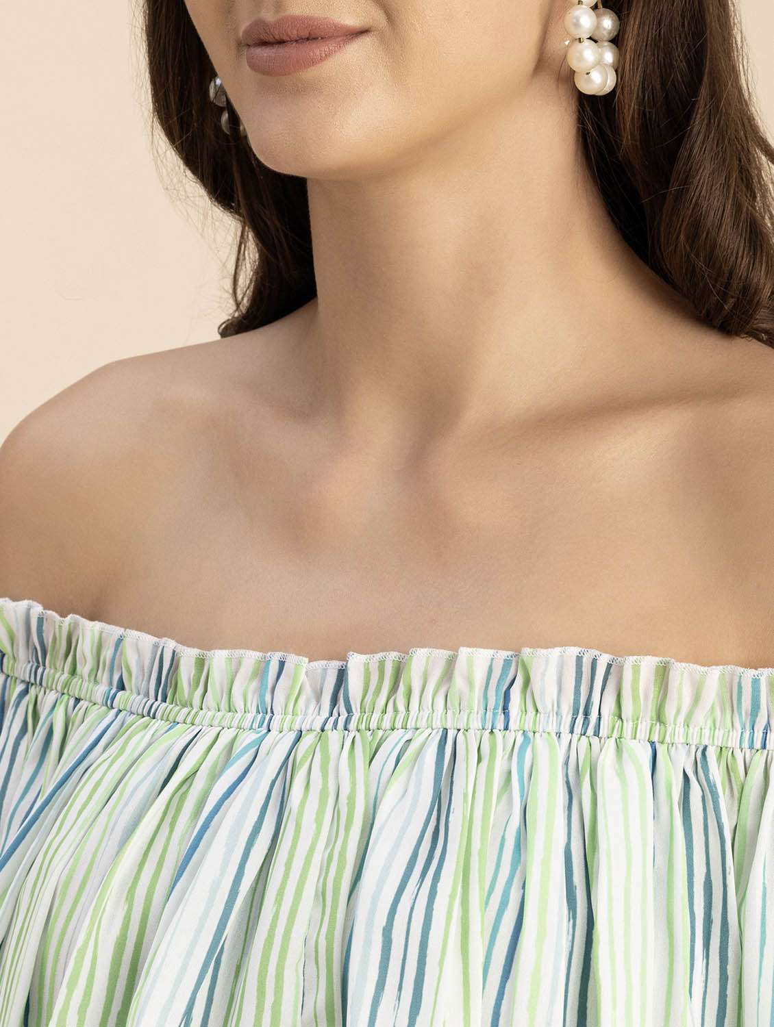 women striped off shoulder romper  - 20694077 -  Standard Image - 5