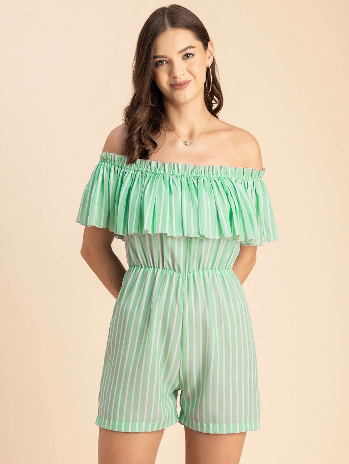 women striped off shoulder romper  - 20694078 -  Zoom Image - 0