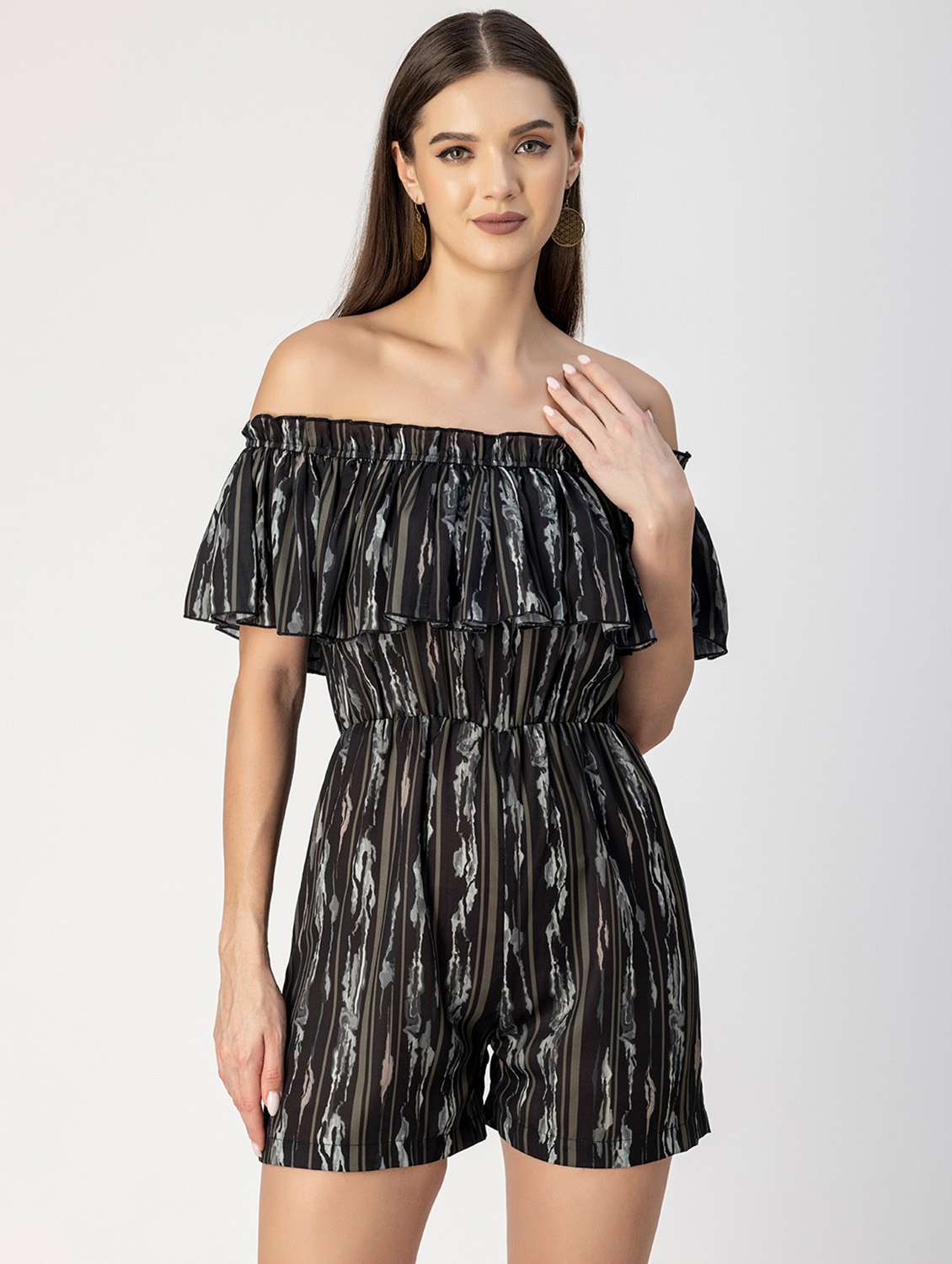women striped off shoulder romper 