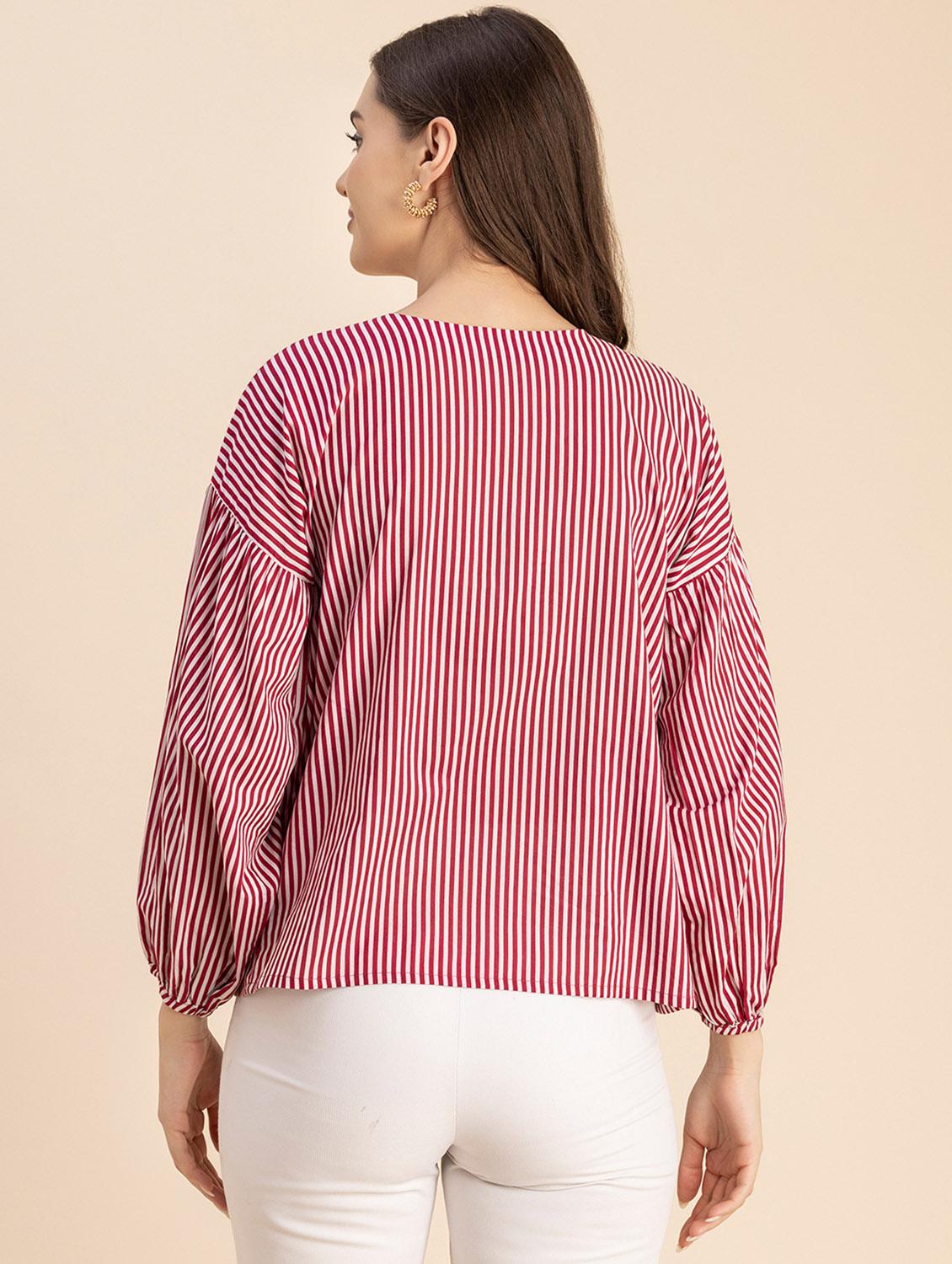 women striped long sleeves straight top - 20694643 - Standard Image - 3