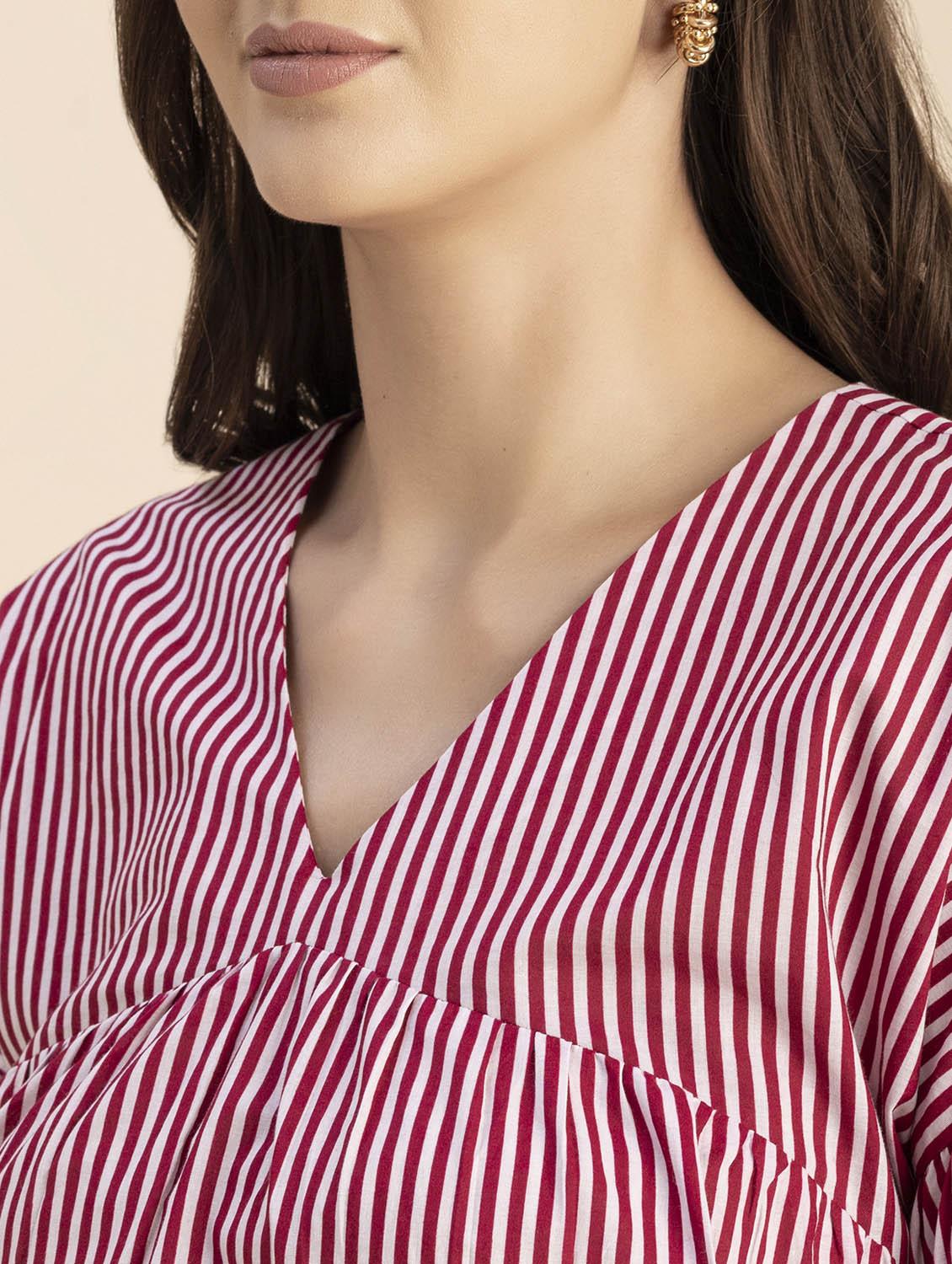women striped long sleeves straight top - 20694643 - Standard Image - 5