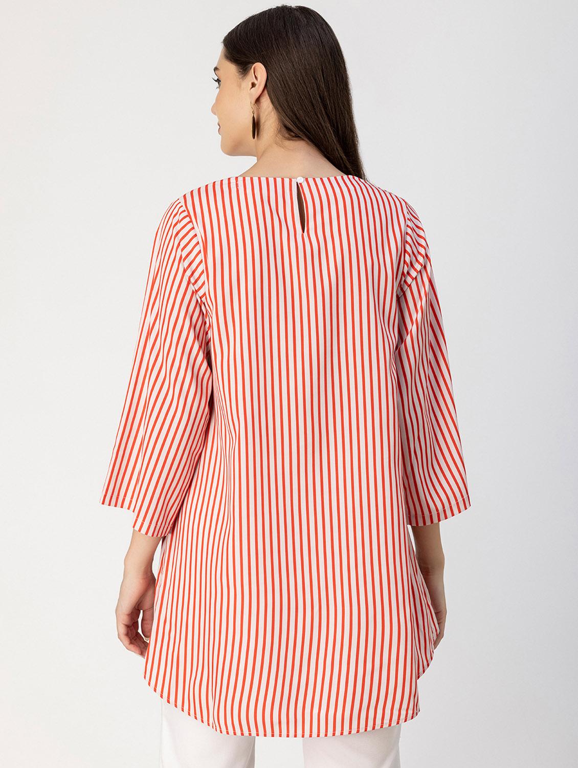 women striped round neck high low top - 20694644 - Standard Image - 3