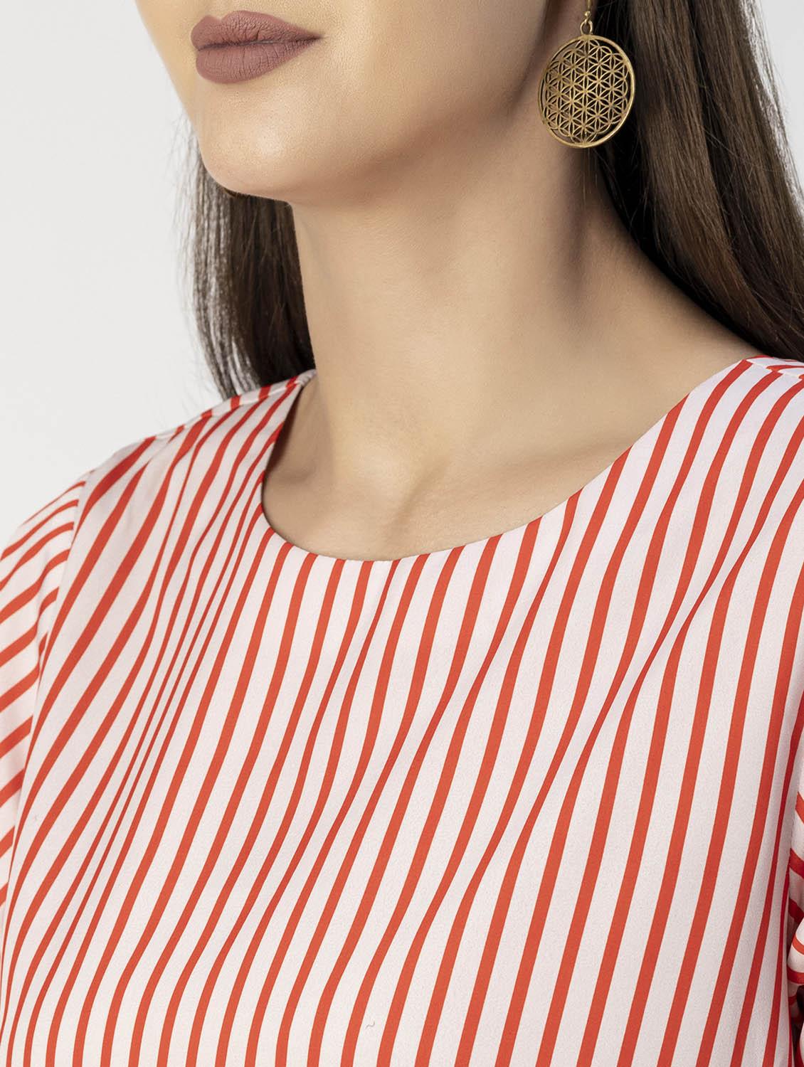 women striped round neck high low top - 20694644 - Standard Image - 5