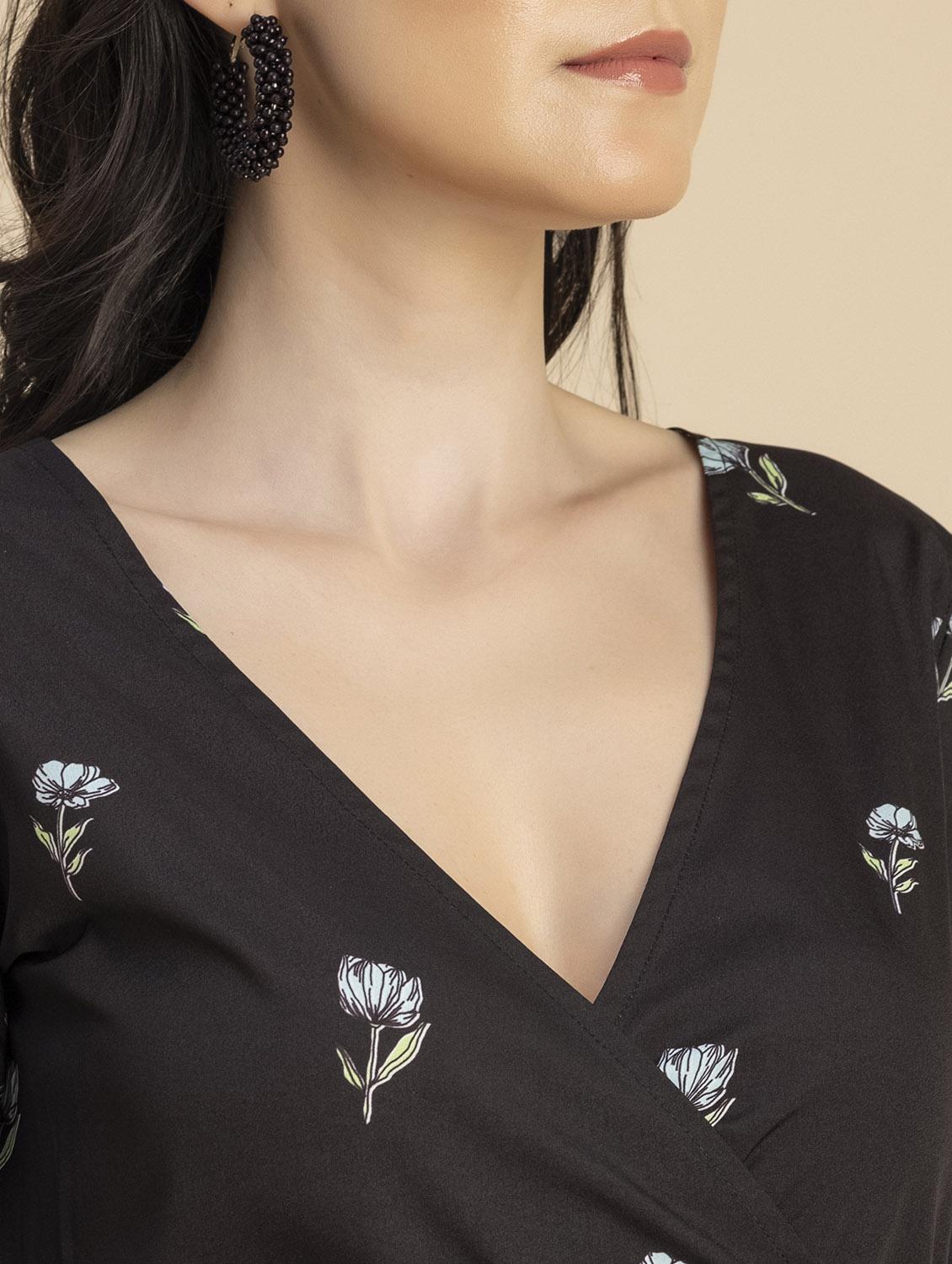 women floral print bell sleeves wrap dress - 20694765 - Standard Image - 5