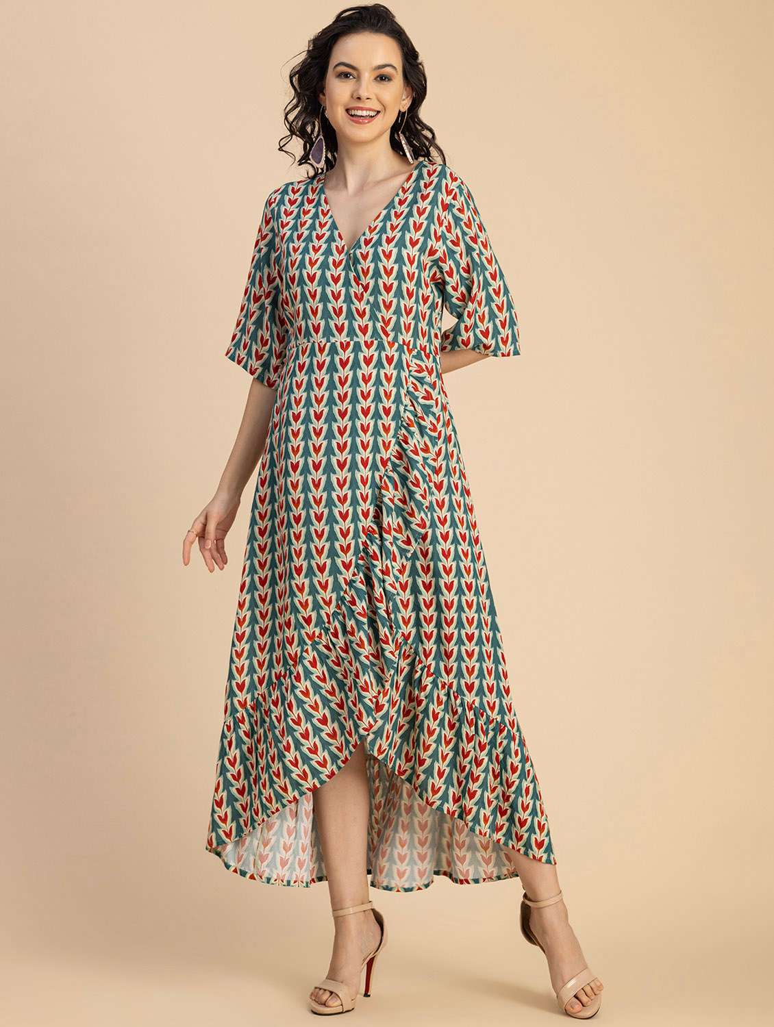 women printed high low dress