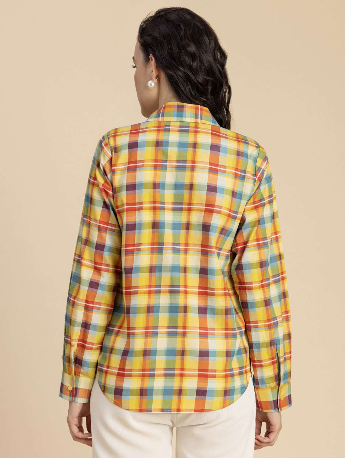 women checkered long sleeves shirt - 20694834 -  Standard Image - 3