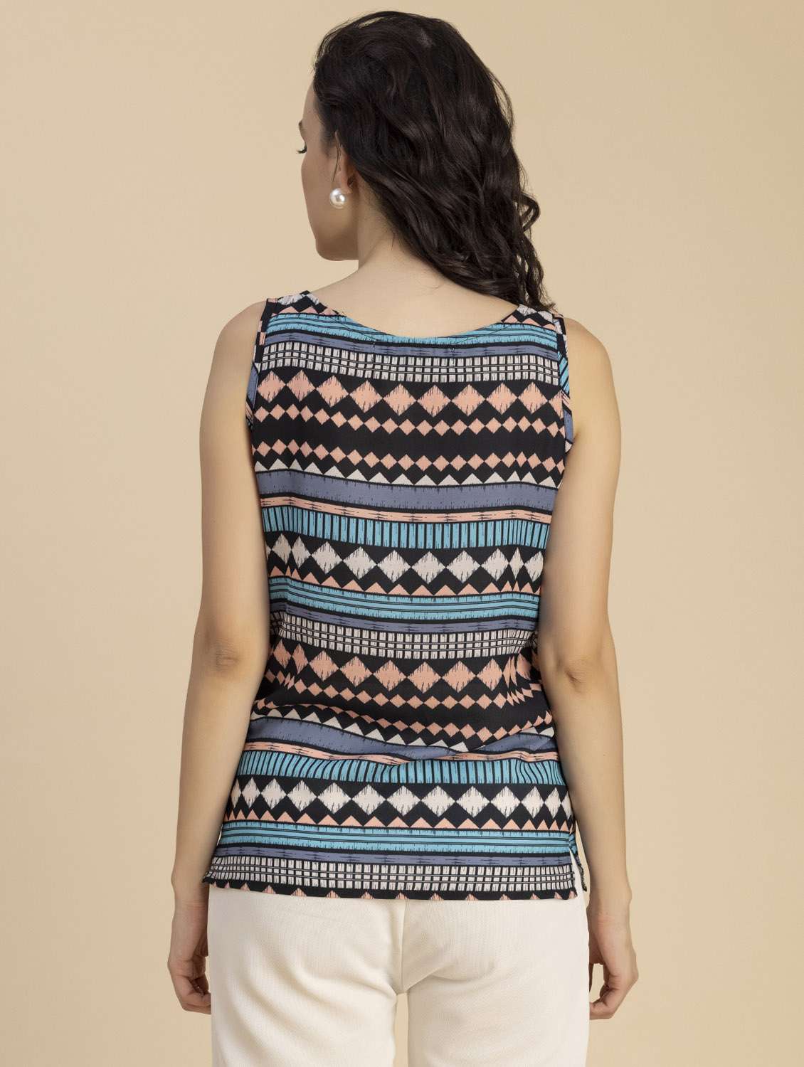 women printed boat neck sleeveless top - 20694898 -  Standard Image - 3