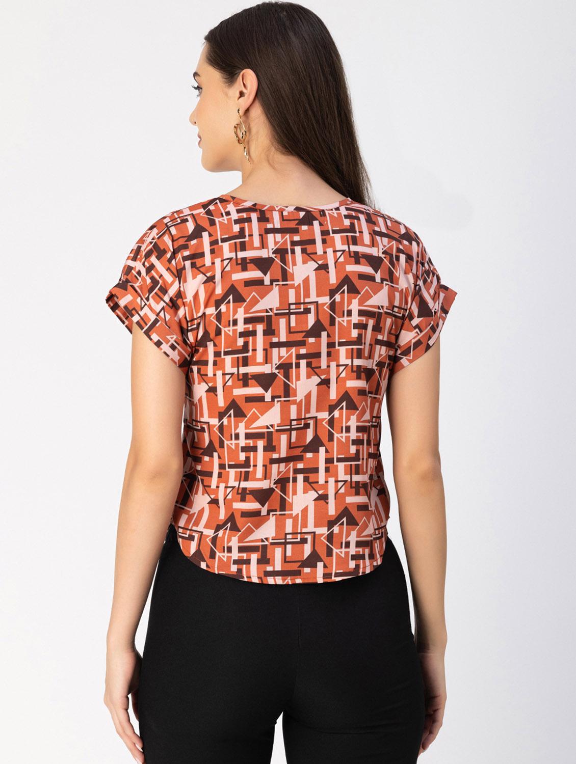 women geometric print round neck top - 20694902 - Standard Image - 3