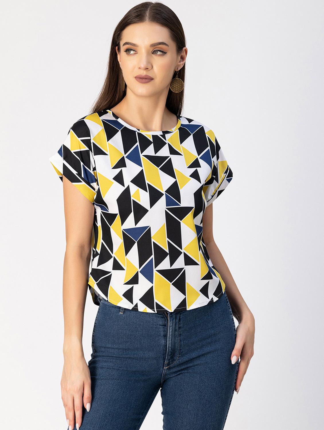 women geometric print round neck top - 20694903 -  Zoom Image - 0
