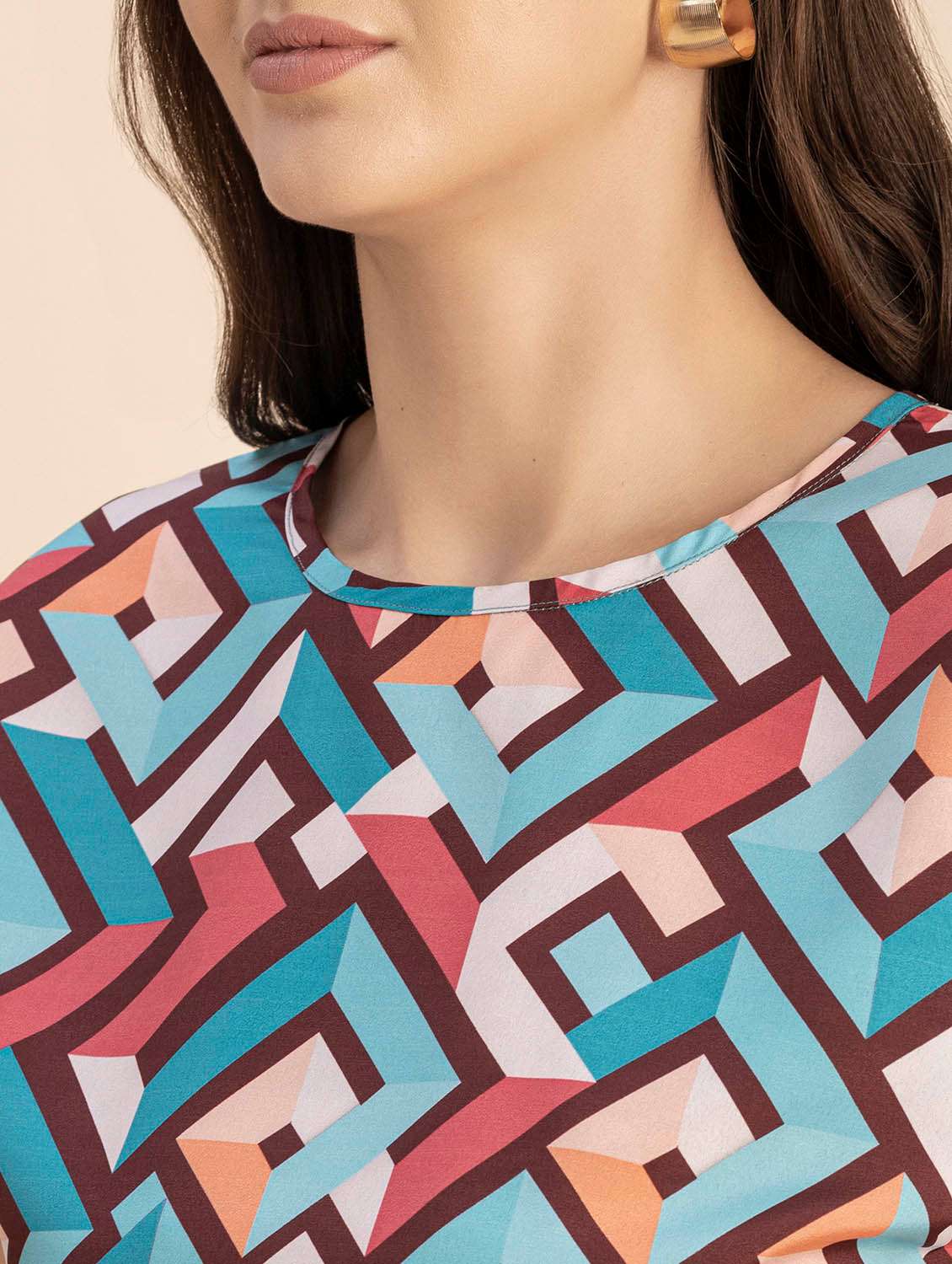 women geometric print round neck top - 20694904 -  Standard Image - 5