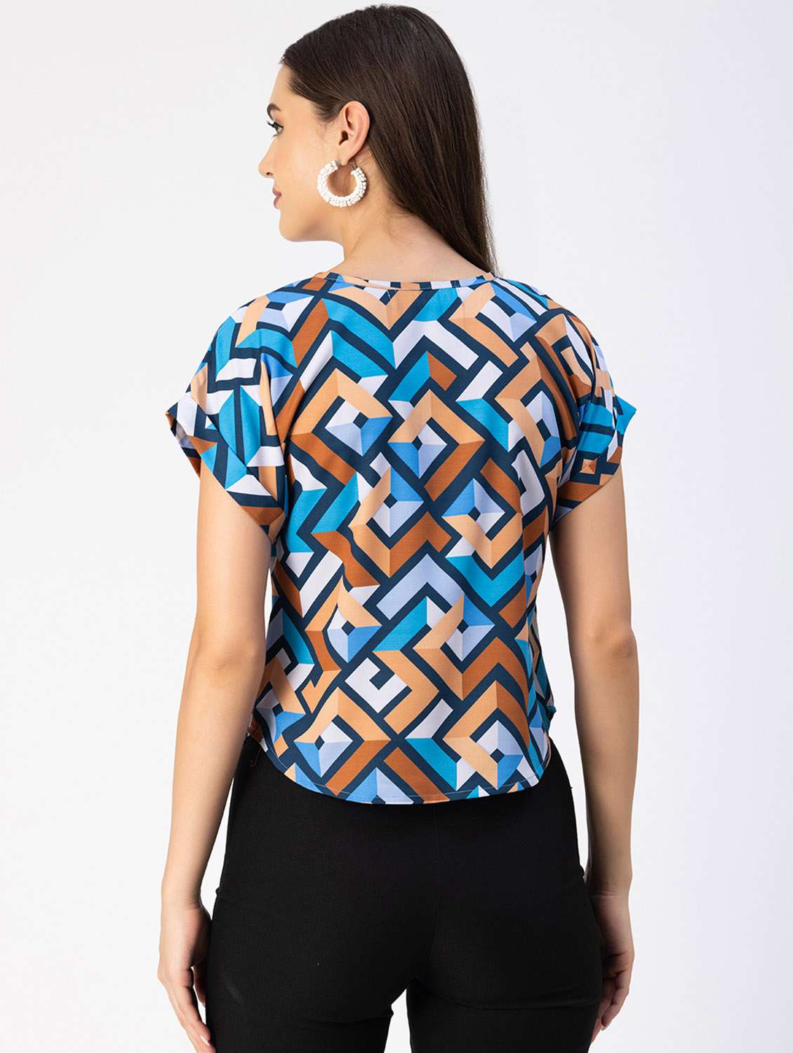 women geometric print round neck top - 20694906 -  Standard Image - 3