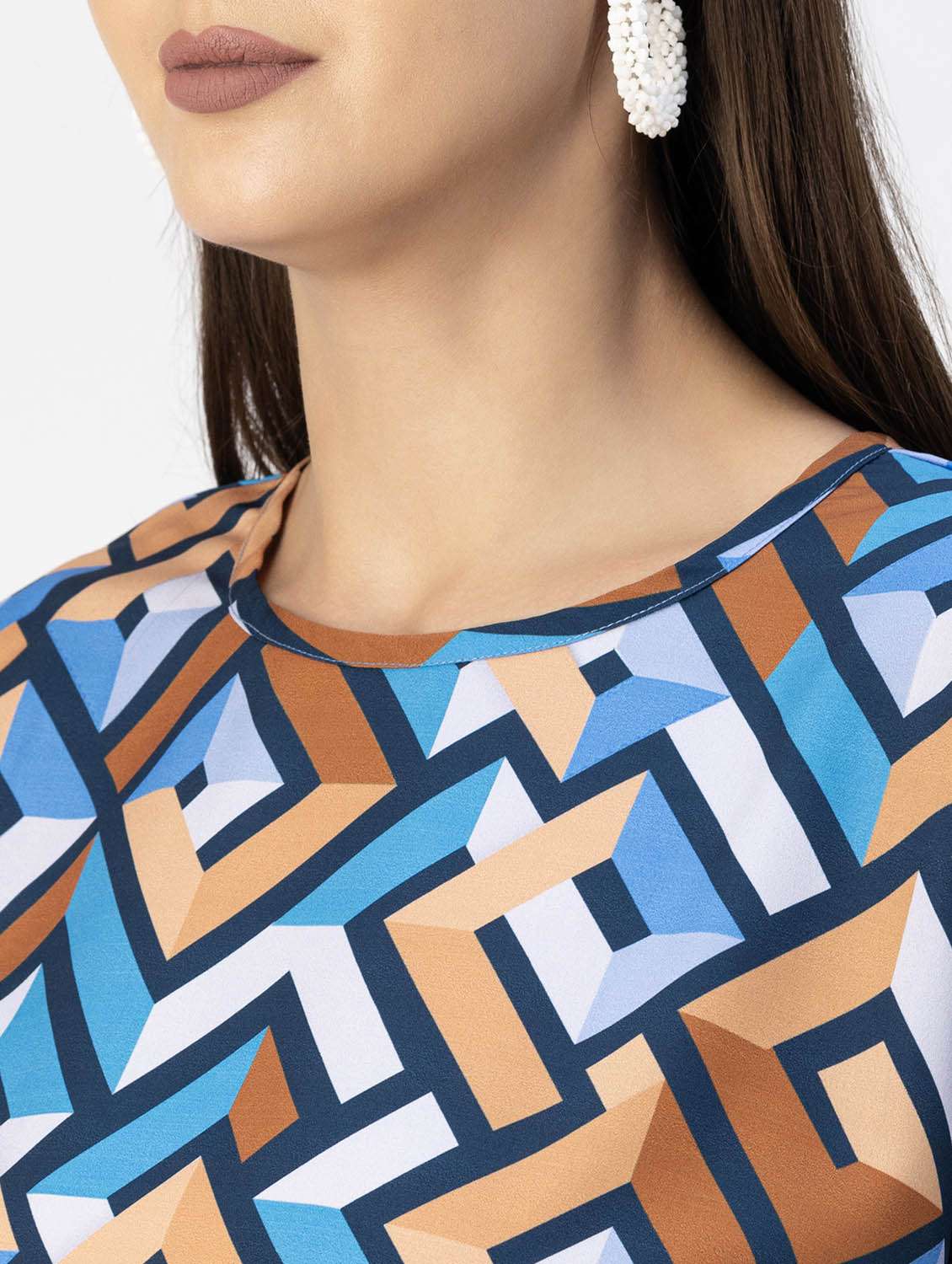women geometric print round neck top - 20694906 -  Standard Image - 5