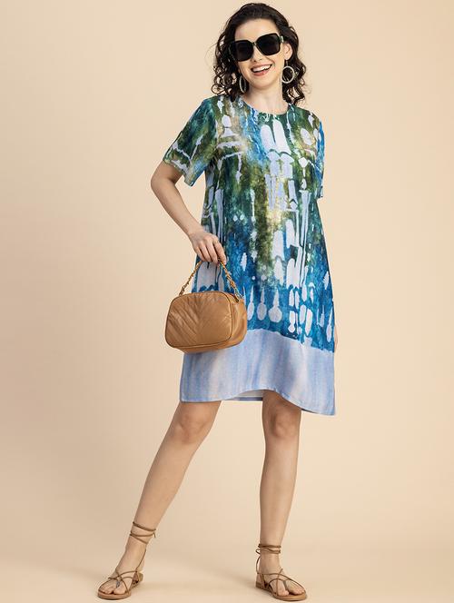 women printed hort sleeves a-line dress - 20695437 - Standard Image - 0