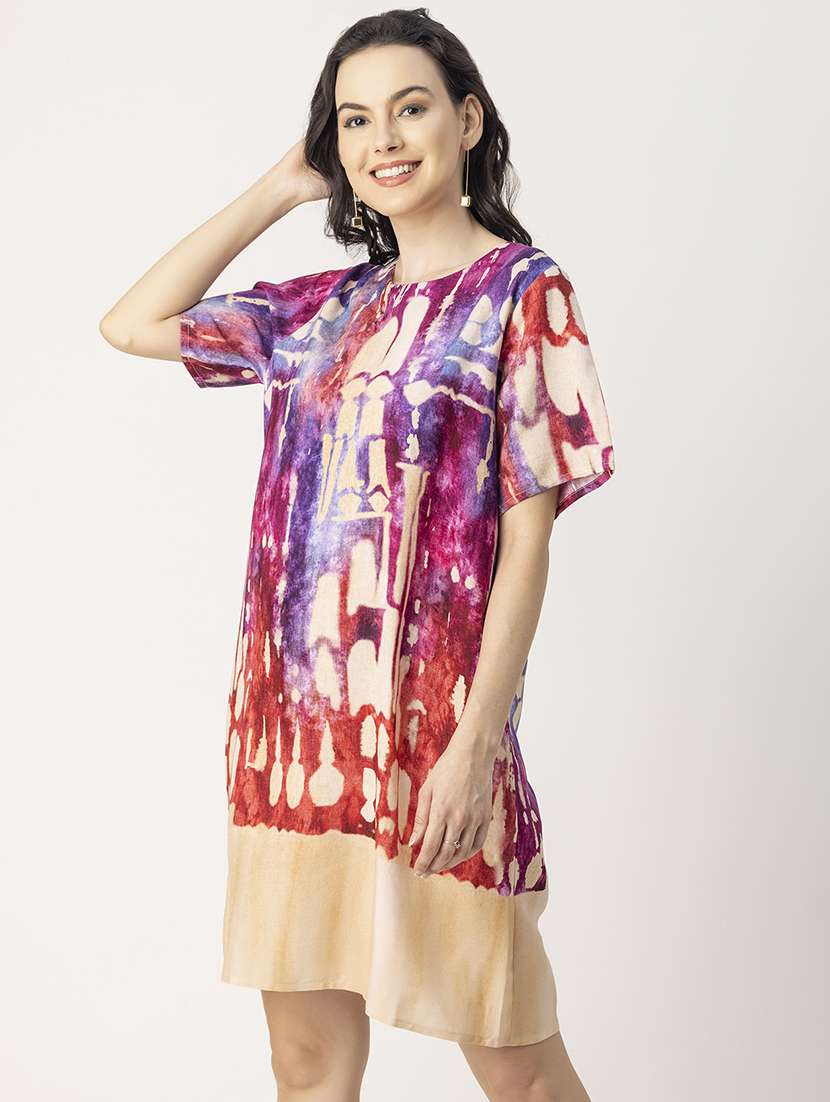 women printed hort sleeves a-line dress - 20695438 -  Standard Image - 3