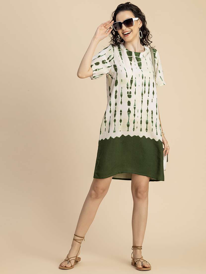 women printed hort sleeves a-line dress