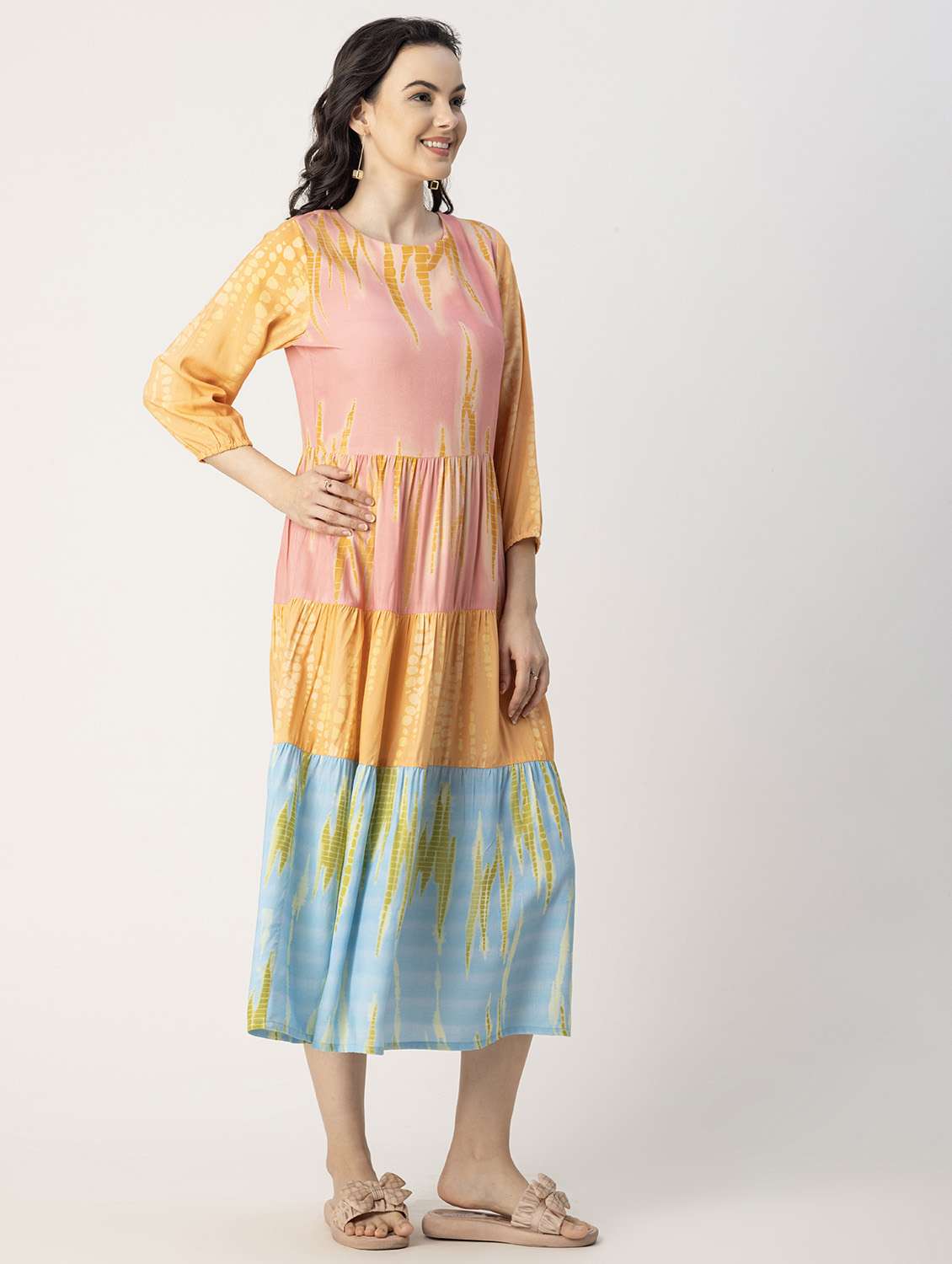 women tie & dyed round neck tiered dress - 20695960 -  Standard Image - 3