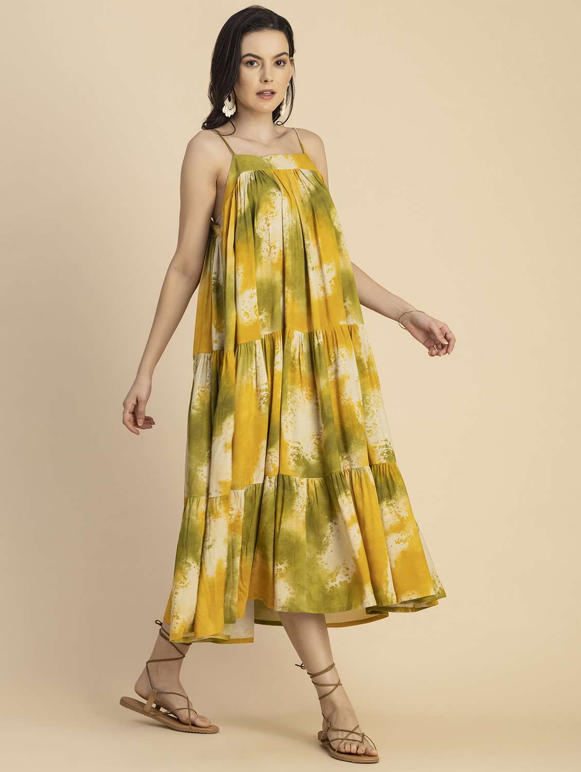 women tie & dyed sleeveless tiered dress - 20695961 -  Standard Image - 3