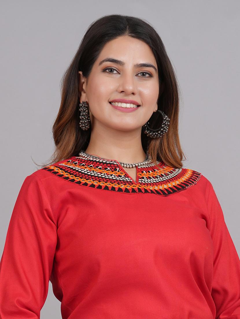 red rayon kurta skirt set - 20703900 - Standard Image - 3
