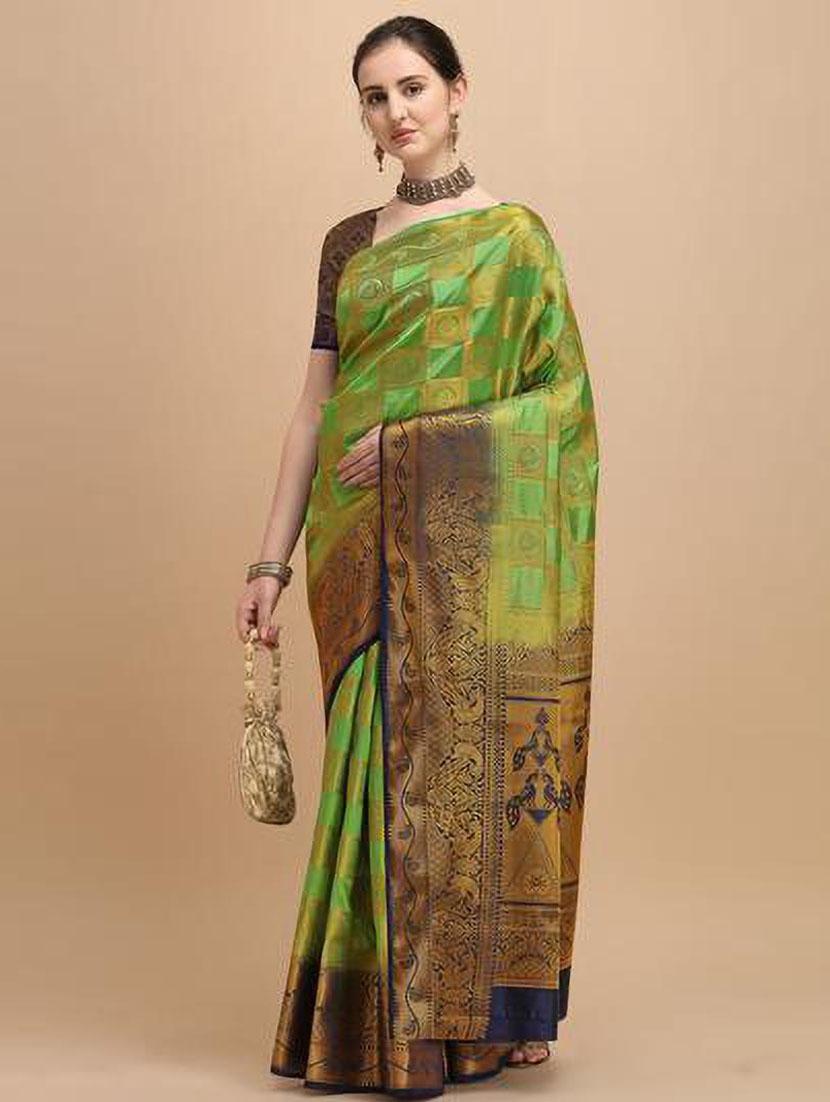 women green banarasi saree with blouse - 20703912 -  Zoom Image - 0