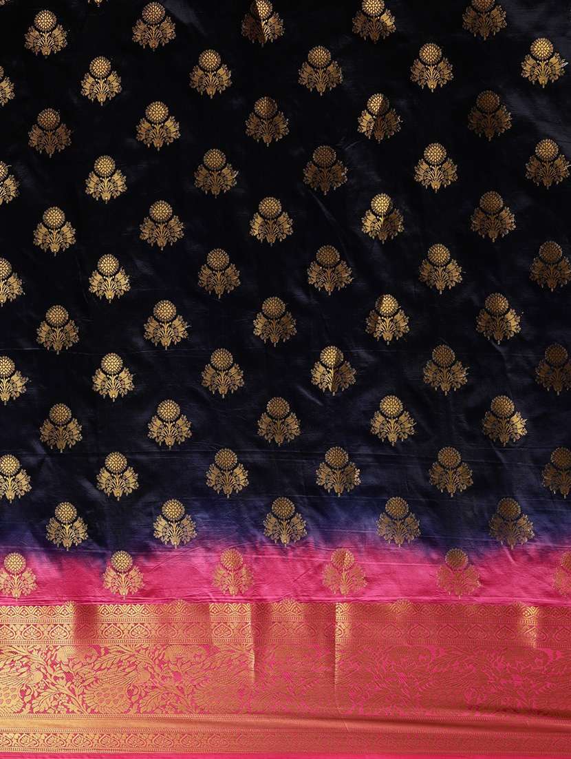 women navy blue self design banarasi saree - 20703914 -  Standard Image - 3
