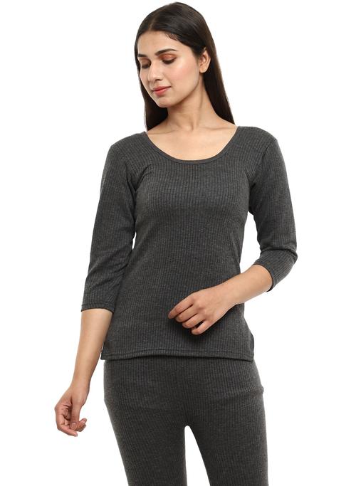 charcoal melange poly cotton thermals & inner wear - 20704998 - Standard Image - 0