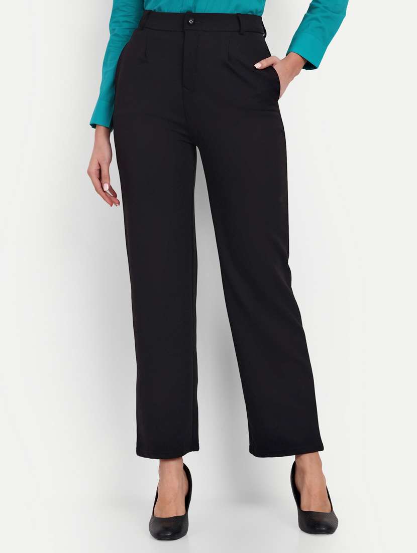 women black solids full length trousers