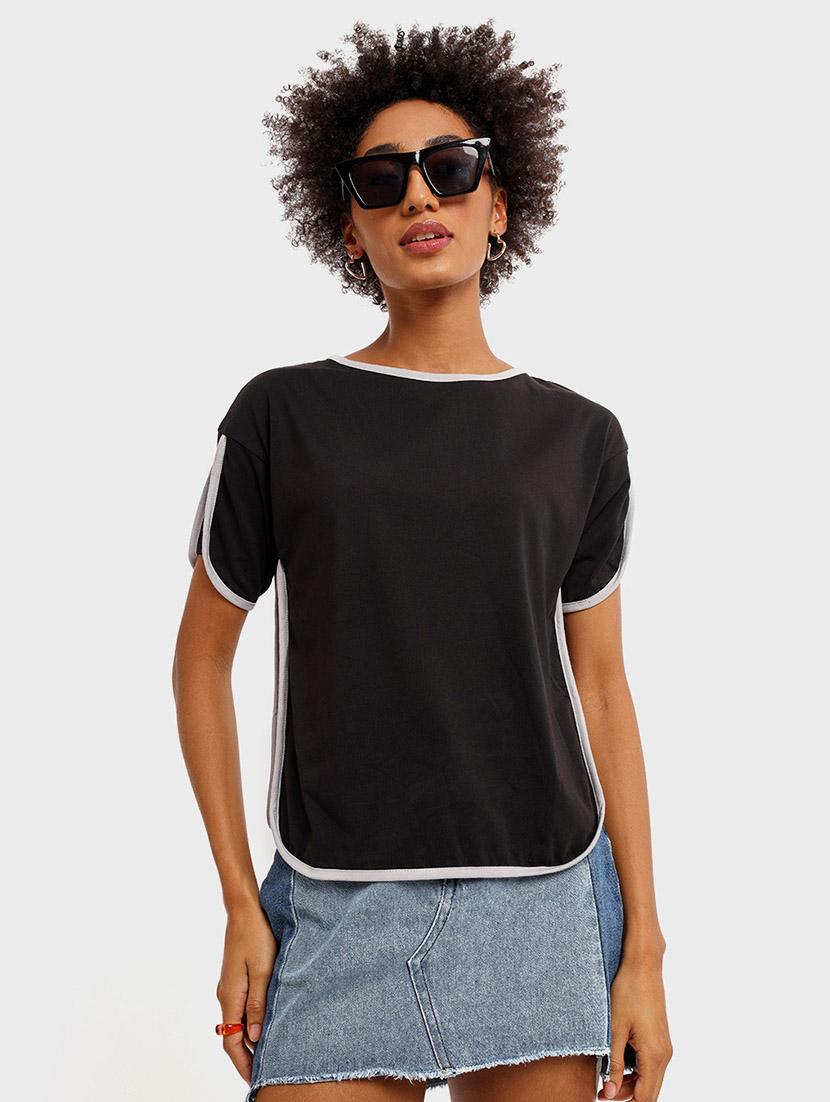women black solid round neck regular t-shirt - 20720900 - Zoom Image - 0
