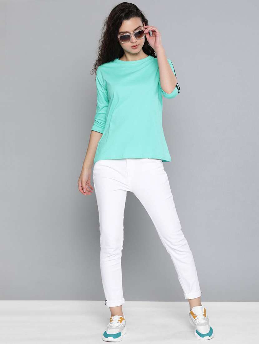 women light blue round neck t-shirt - 20721510 - Standard Image - 3