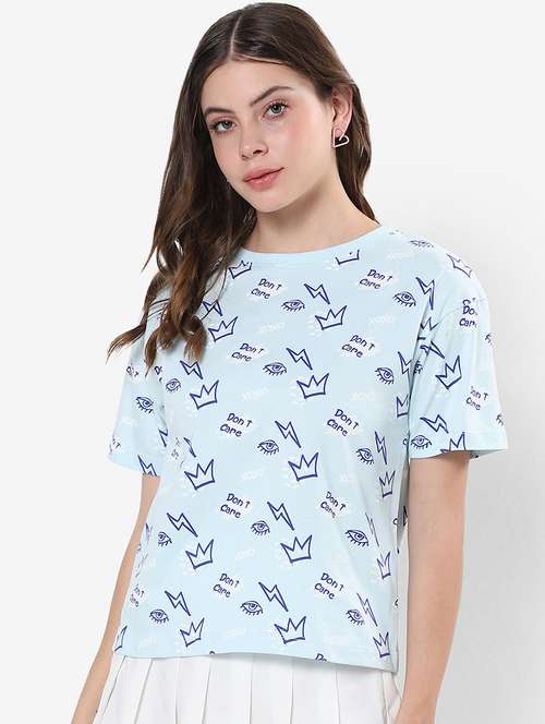 women light blue round neck t-shirt - 20721885 - Standard Image - 0