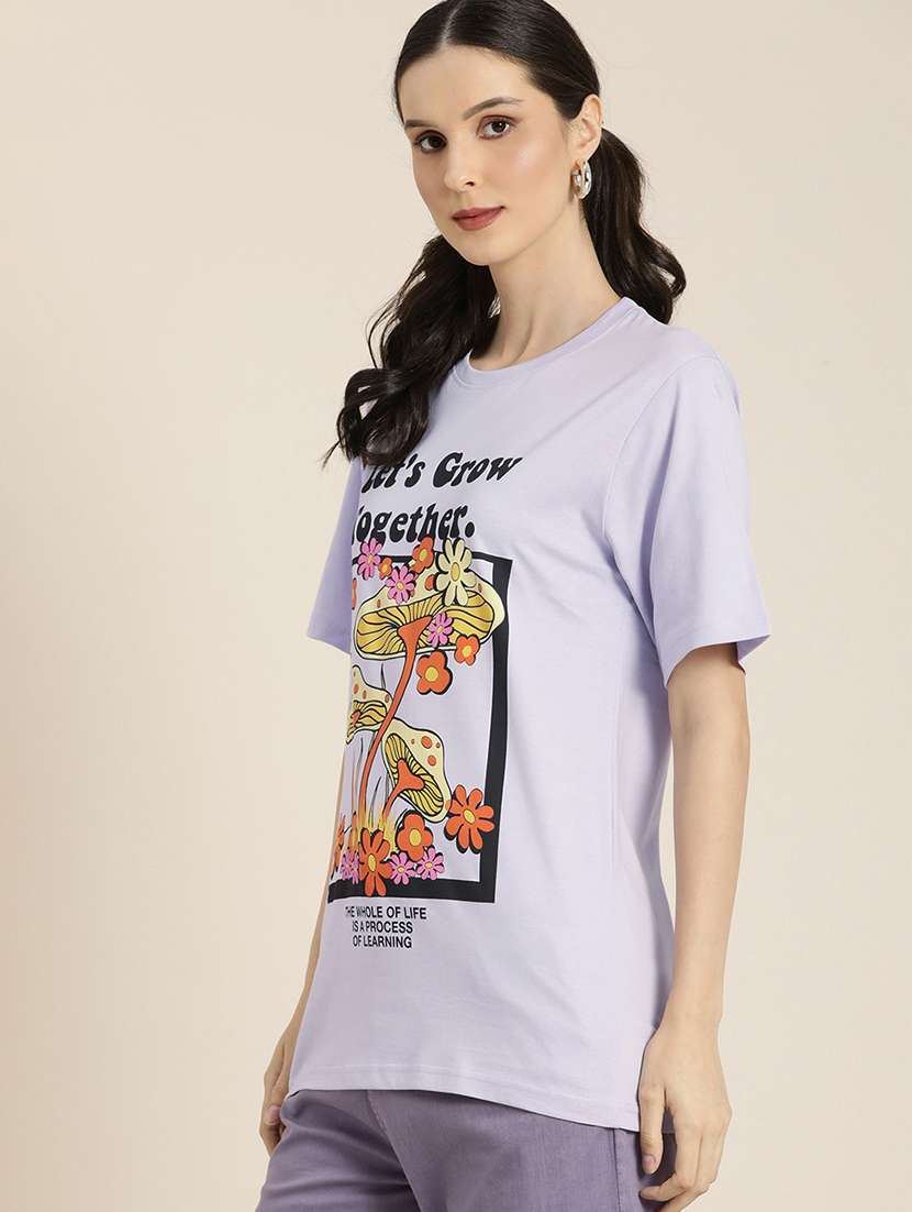 lavender round neck t-shirt - 20722036 -  Zoom Image - 0