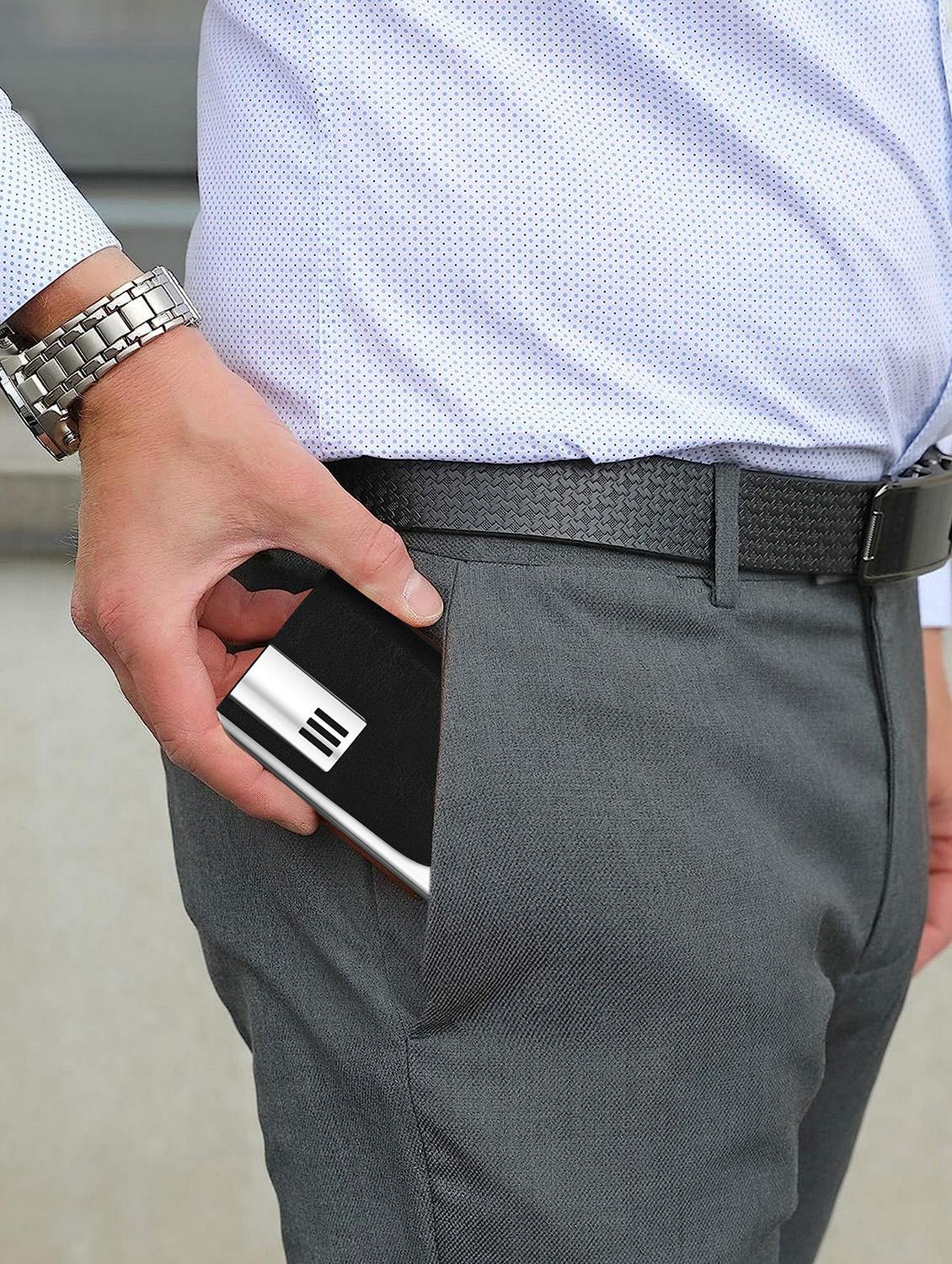 black synthetic leather card holder - 20723921 - Standard Image - 3