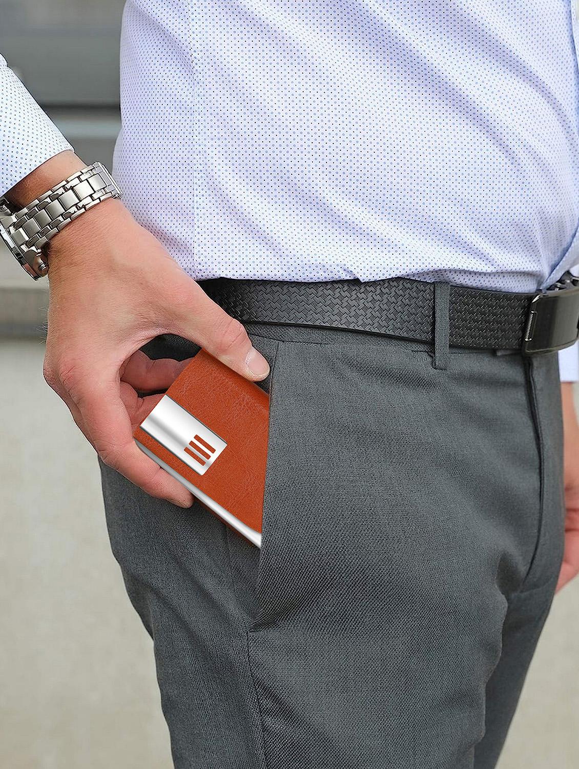 tan synthetic leather card holder - 20723923 - Standard Image - 3
