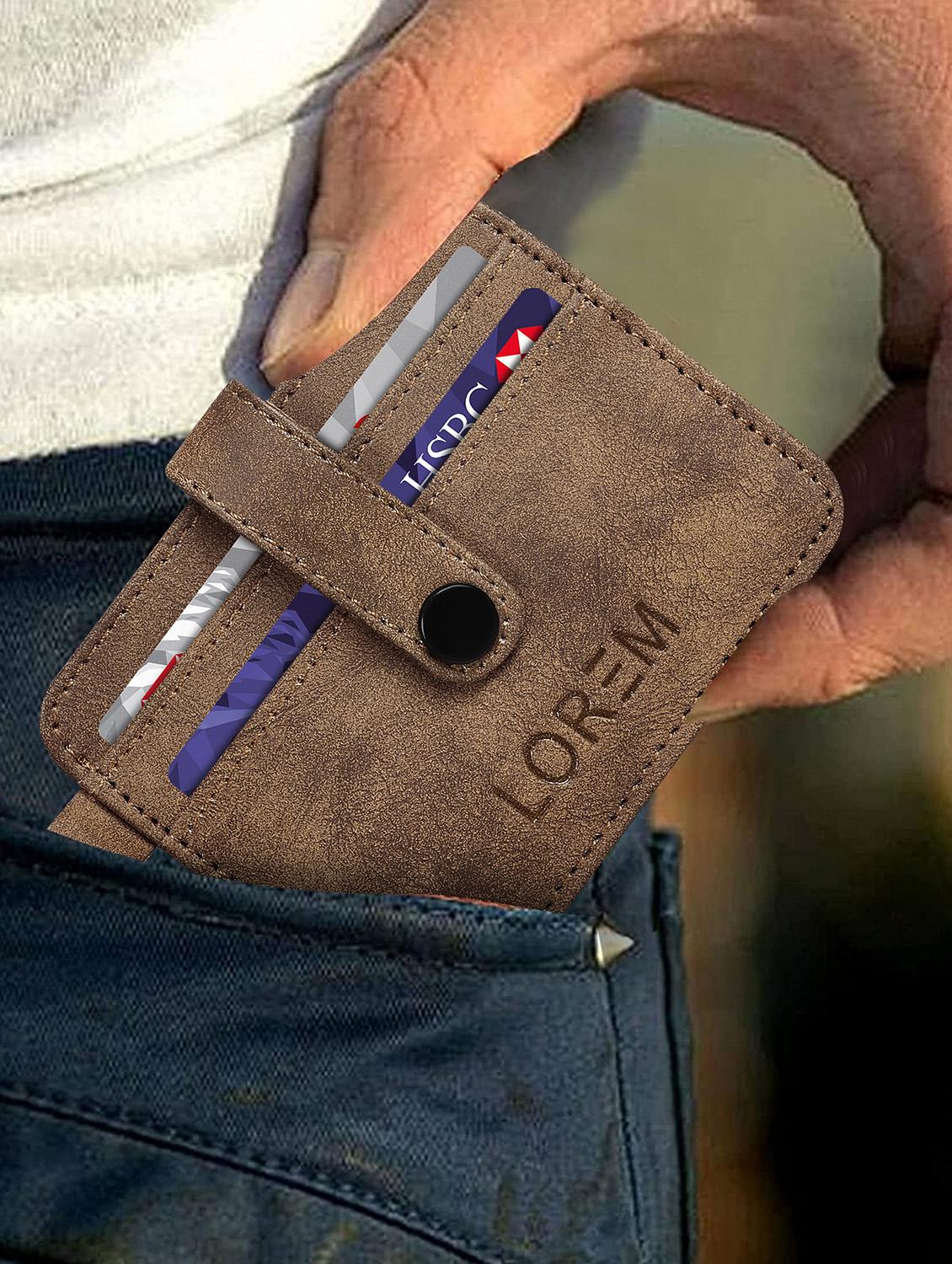 brown synthetic leather card holder - 20723934 - Standard Image - 3