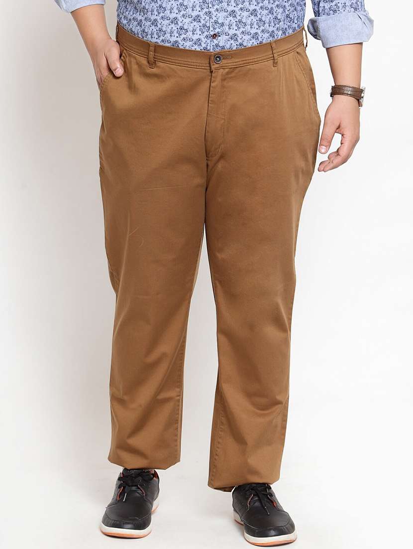 men solid flat front plus size casual trouser