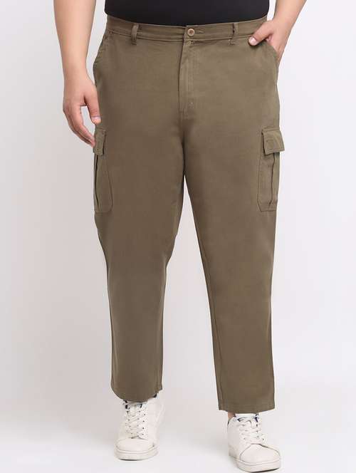 men olive flat front plus size cargo pants - 20724057 -  Standard Image - 0