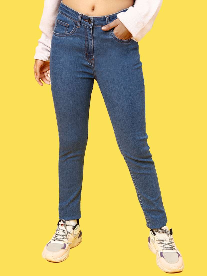 girls solid blue skinny fit denim jeans
