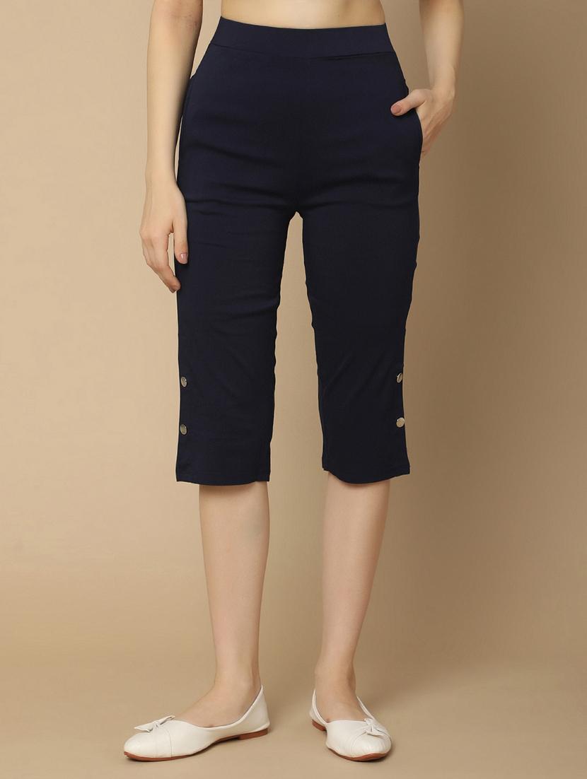 navy blue solid capri