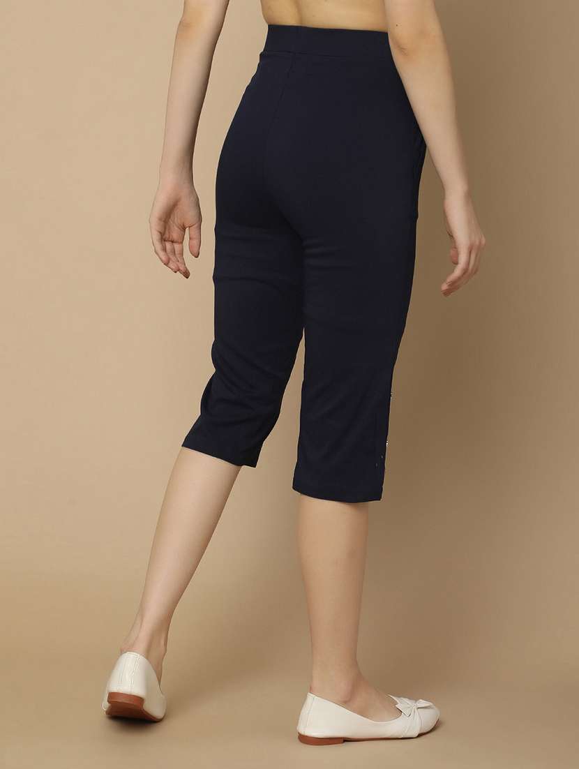 navy blue solid capri - 20724210 -  Standard Image - 3