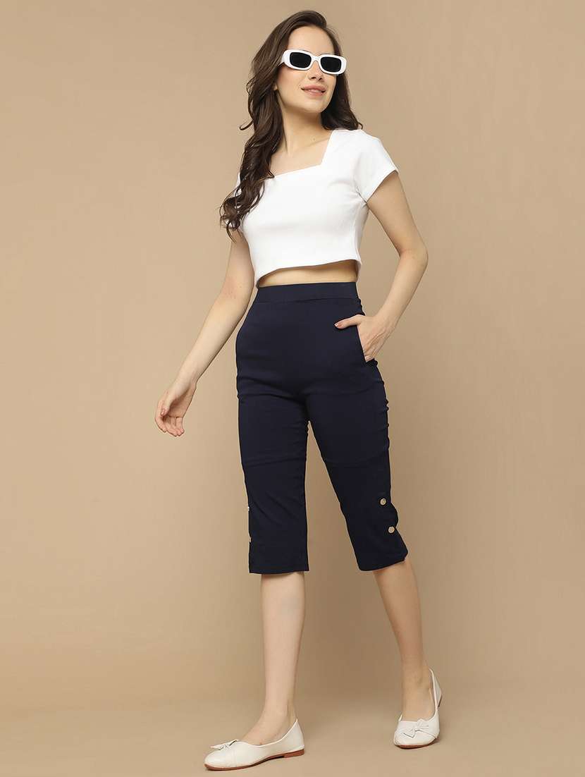 navy blue solid capri - 20724210 -  Standard Image - 5