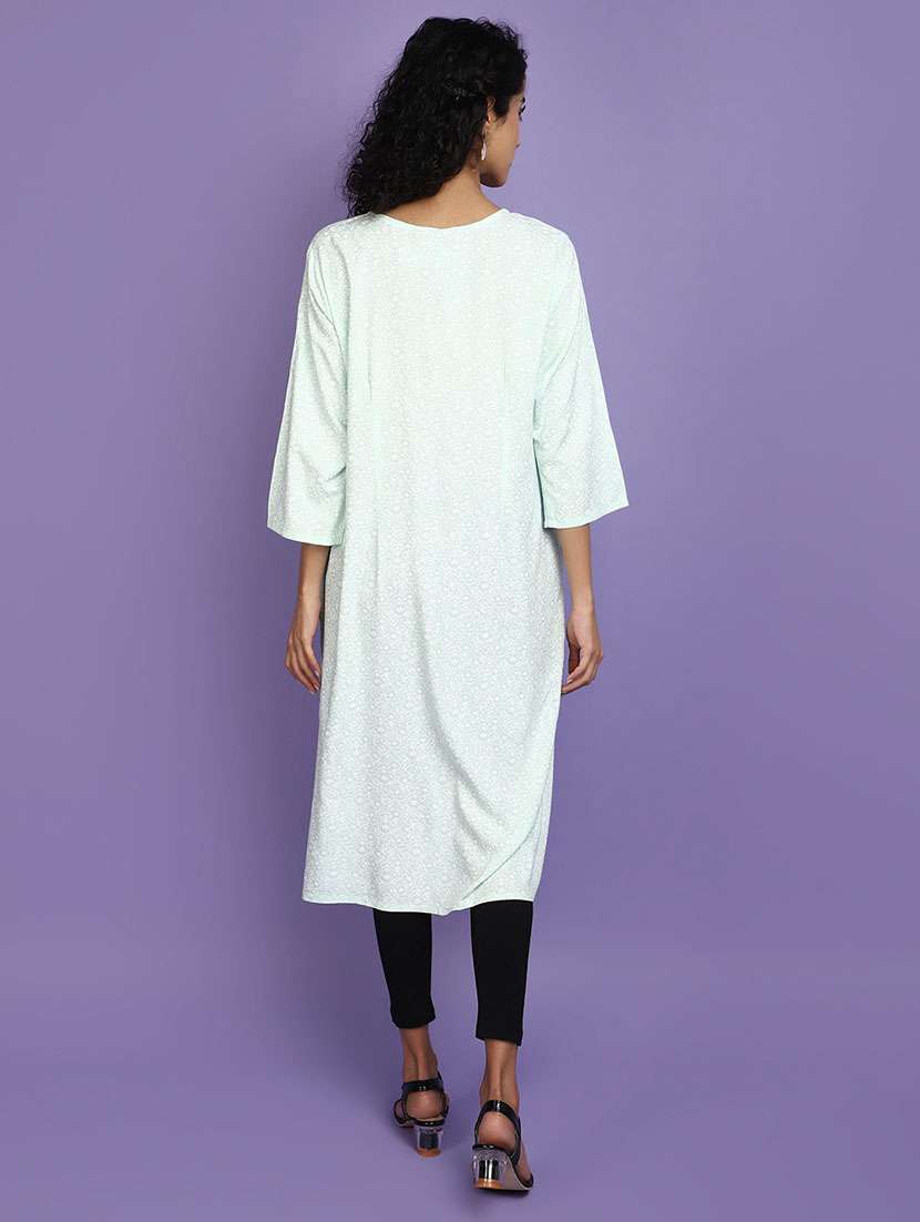 women ai aqua round neck straight kurta - 20724300 -  Standard Image - 3