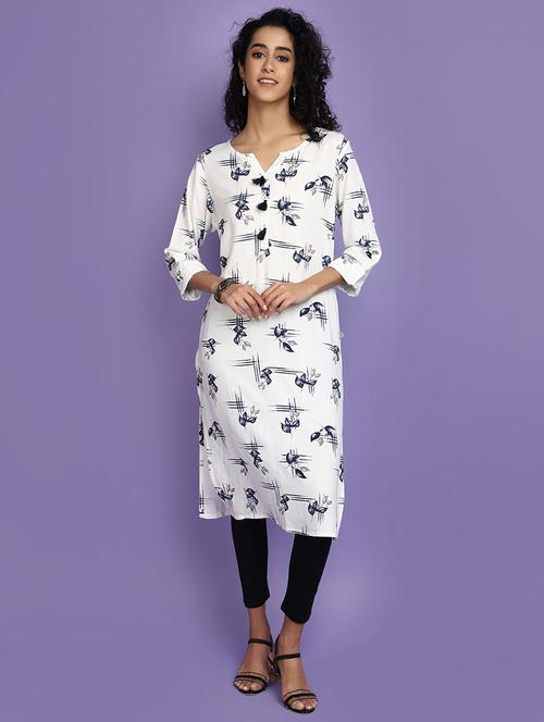 women white notch neck straight kurta - 20724561 -  Standard Image - 0