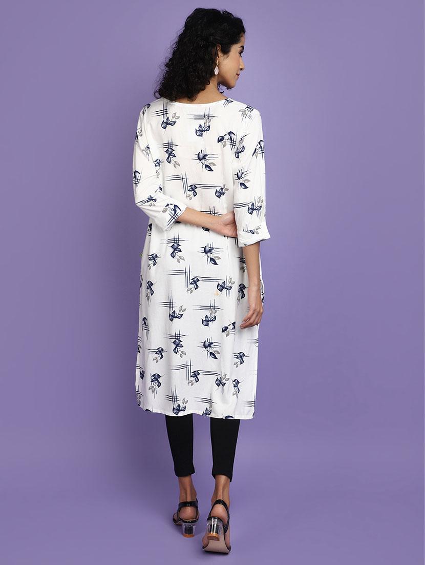 women white notch neck straight kurta - 20724561 - Standard Image - 3