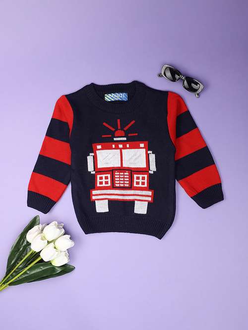 navy blue self design detailed sweater - 20724580 - Standard Image - 0