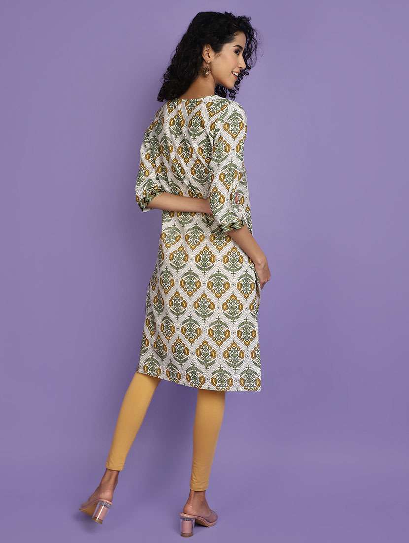 women white round neck straight kurta - 20724586 -  Standard Image - 3