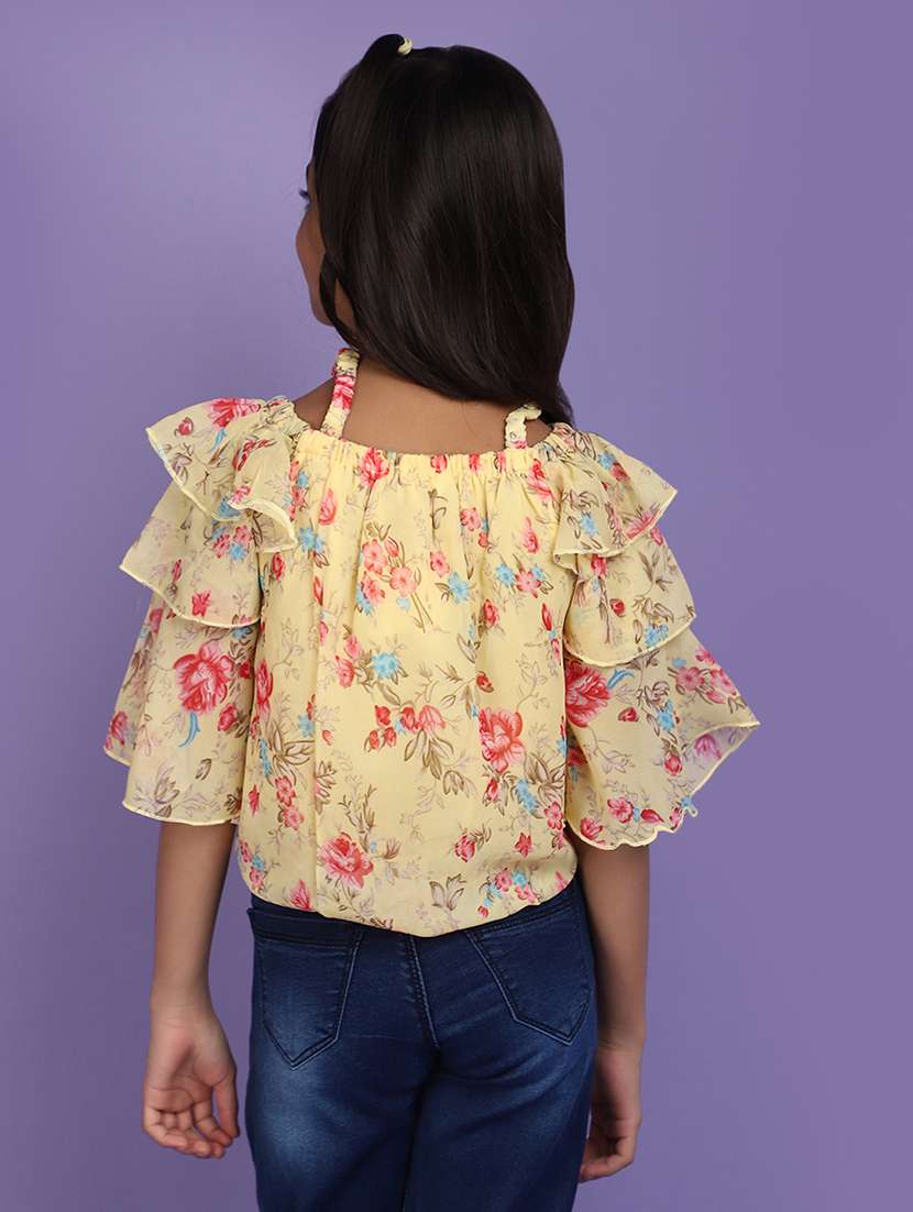 girls yellow floral printed top - 20724755 -  Standard Image - 3